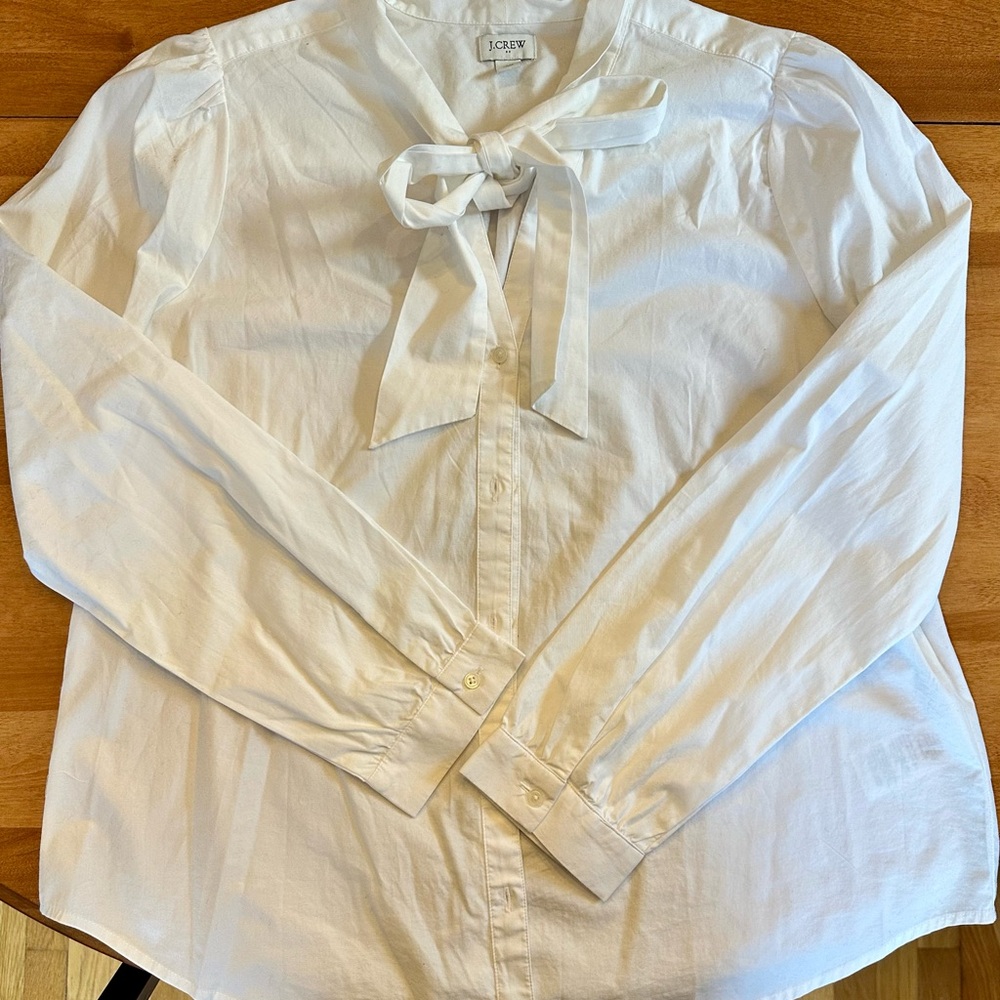 J. Crew Factory White Blouse with Bow Detail
